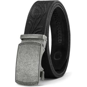 imageCHAOREN Mens Belt Leather Ratchet Belt  Customizable Fit Effortless Style 35mmBronze Silver  Full Grain Flower Black