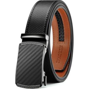imageCHAOREN Mens Belt Leather Ratchet Belt  Customizable Fit Effortless Style 35mmCarbon Fiber  Black