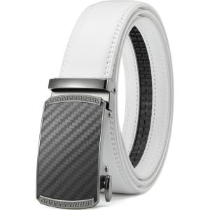 imageCHAOREN Mens Belt Leather Ratchet Belt  Customizable Fit Effortless Style 35mmCarbon Fiber  Golf White