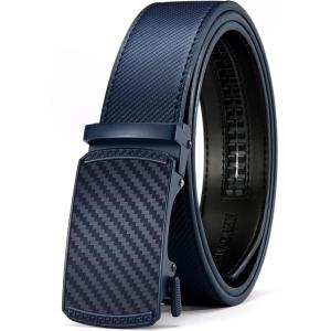 imageCHAOREN Mens Belt Leather Ratchet Belt  Customizable Fit Effortless Style 35mmCarbon Fiber  Navy
