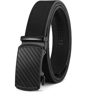 imageCHAOREN Mens Belt Leather Ratchet Belt  Customizable Fit Effortless Style 35mmCarbon Fiber Anodized  Full Grain Black