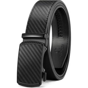 imageCHAOREN Mens Belt Leather Ratchet Belt  Customizable Fit Effortless Style 35mmCarbon Fiber Basic  Black