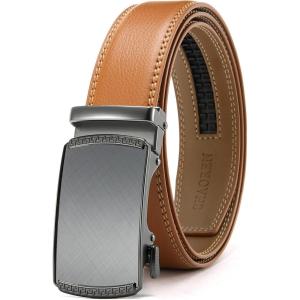 imageCHAOREN Mens Belt Leather Ratchet Belt  Customizable Fit Effortless Style 35mmCharcoal Depiction  Light Brown