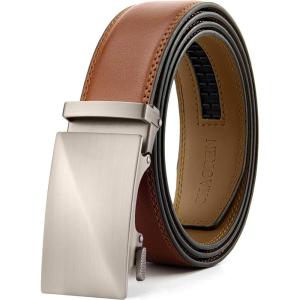 imageCHAOREN Mens Belt Leather Ratchet Belt  Customizable Fit Effortless Style 35mmTwill Brushed  Brown Tan
