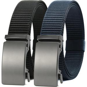 imageCHAOREN Ratchet Belts for Men 2 Pack  Casual Web Nylon Mens Belt 1 38quot  Automatic Adjustable Buckle Fit Jeans2 Pack Black and Navy