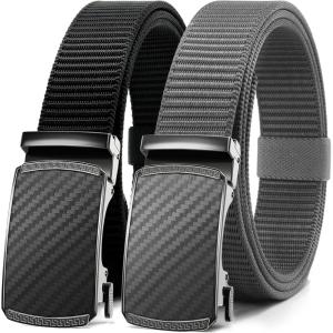imageCHAOREN Ratchet Belts for Men 2 Pack  Casual Web Nylon Mens Belt 1 38quot  Automatic Adjustable Buckle Fit JeansBlack and GreyCarbon Fiber Buckle