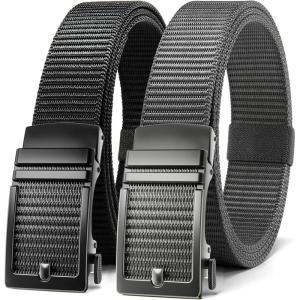 imageCHAOREN Ratchet Belts for Men 2 Pack  Casual Web Nylon Mens Belt 1 38quot  Automatic Adjustable Buckle Fit JeansBlack and GreyClassic Buckle