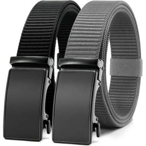 imageCHAOREN Ratchet Belts for Men 2 Pack  Casual Web Nylon Mens Belt 1 38quot  Automatic Adjustable Buckle Fit JeansBlack and GreyRatchet Buckle