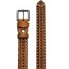 imageCHAOREN Leather Braided Belts for Men  1 18quot Mens Casual Woven Leather Belt for Dress PantsCognac