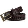 imageCHAOREN Leather Braided Belts for Men  1 18quot Mens Casual Woven Leather Belt for Dress PantsDark Brown