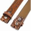 imageCHAOREN Western Belts for Men without Buckle  Cowboy Belt 15quot Full Grain Leather Belt for Jeans  One Solid Piece LeatherFloral Brown