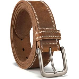 imageCHAOREN Leather Belt for Men 38mm Mens Belts Casual Handmade Full Grain Leather Belt for JeansBrown Stitched