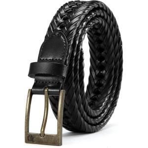 imageCHAOREN Leather Braided Belts for Men  1 18quot Mens Casual Woven Leather Belt for Dress PantsBlack