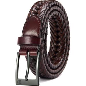 imageCHAOREN Leather Braided Belts for Men  1 18quot Mens Casual Woven Leather Belt for Dress PantsBrown