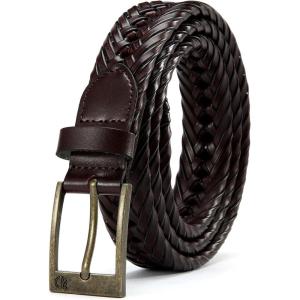 imageCHAOREN Leather Braided Belts for Men  1 18quot Mens Casual Woven Leather Belt for Dress PantsDark Brown
