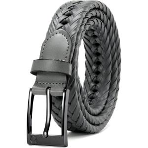 imageCHAOREN Leather Braided Belts for Men  1 18quot Mens Casual Woven Leather Belt for Dress PantsGrey