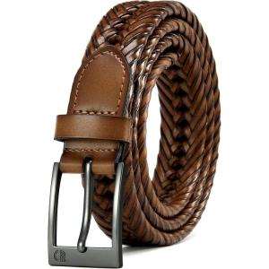imageCHAOREN Leather Braided Belts for Men  1 18quot Mens Casual Woven Leather Belt for Dress PantsSaddle