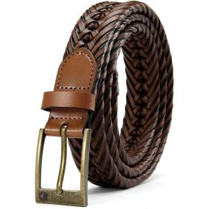imageCHAOREN Leather Braided Belts for Men  1 18quot Mens Casual Woven Leather Belt for Dress PantsTan