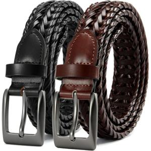 imageCHAOREN Leather Braided Belts for Men 2 Pack  1 18quot Leather Belts in Package Box  Versatile Style SolutionBlackSaddle Tan