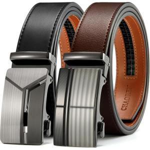 imageCHAOREN Leather Ratchet Belt Men 2 Pack  Customizable Fit Effortless Style 35mmGenuine BlackDark Brown