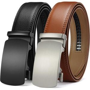 imageCHAOREN Leather Ratchet Belt Men 2 Pack  Customizable Fit Effortless Style 35mmSlash Basic BlackTan