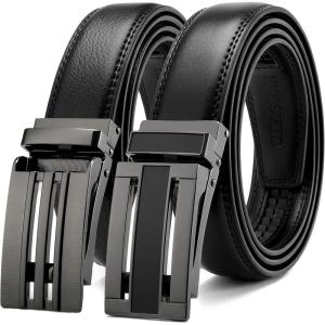 imageCHAOREN Mens Dress Belt Leather 2 Pack  Mens Ratchet Belt for Dress Shirt and Pants Every Occasion 32mmBlackBlack
