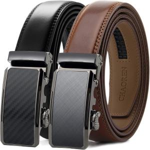 imageCHAOREN Mens Dress Belt Leather 2 Pack  Mens Ratchet Belt for Dress Shirt and Pants Every Occasion 32mmBlackCognac1