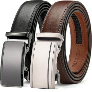 imageCHAOREN Mens Dress Belt Leather 2 Pack  Mens Ratchet Belt for Dress Shirt and Pants Every Occasion 32mmBlackDark Brown