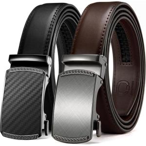 imageCHAOREN Mens Dress Belt Leather 2 Pack  Mens Ratchet Belt for Dress Shirt and Pants Every Occasion 32mmCharcoal Depiction Black  Dark Brown