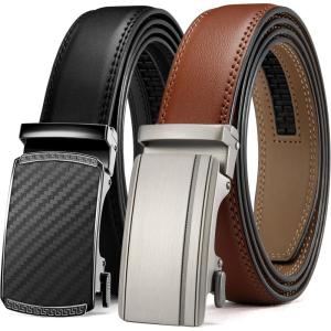 imageCHAOREN Mens Dress Belt Leather 2 Pack  Mens Ratchet Belt for Dress Shirt and Pants Every Occasion 32mmCharcoal Depiction Black  Tan