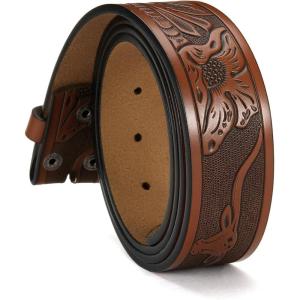 imageCHAOREN Western Belts for Men without Buckle  Cowboy Belt 15quot Full Grain Leather Belt for Jeans  One Solid Piece LeatherCowhide Cognac