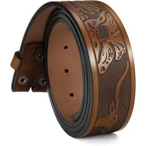 imageCHAOREN Western Belts for Men without Buckle  Cowboy Belt 15quot Full Grain Leather Belt for Jeans  One Solid Piece LeatherCowhide Light Brown