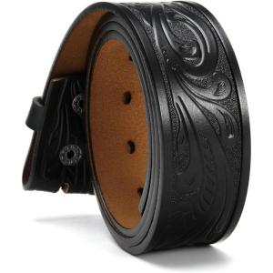 imageCHAOREN Western Belts for Men without Buckle  Cowboy Belt 15quot Full Grain Leather Belt for Jeans  One Solid Piece LeatherFloral Black