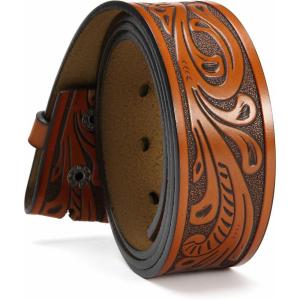 imageCHAOREN Western Belts for Men without Buckle  Cowboy Belt 15quot Full Grain Leather Belt for Jeans  One Solid Piece LeatherFloral Brown