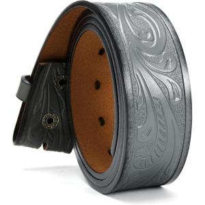imageCHAOREN Western Belts for Men without Buckle  Cowboy Belt 15quot Full Grain Leather Belt for Jeans  One Solid Piece LeatherFloral Grey
