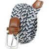 imageCHAOREN Stretch Belts for Men  Braided Elastic Golf Belt for Men 1 38quot Gift for Casual Jeans ShortsNavy White Grey