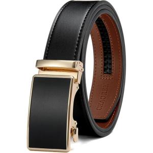 imageCHAOREN Mens Belt  Mens Ratchet Belt Leather 1 38quot for Dress Pant  Micro Adjustable Belt Fit EverywhereBasic Gold Black