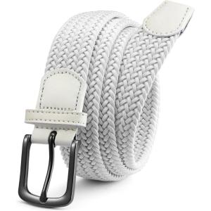 imageCHAOREN Stretch Belts for Men  Braided Elastic Golf Belt for Men 1 38quot Gift for Casual Jeans ShortsGun  White