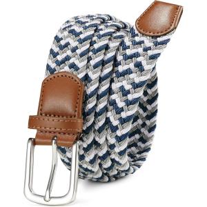 imageCHAOREN Stretch Belts for Men  Braided Elastic Golf Belt for Men 1 38quot Gift for Casual Jeans ShortsNavy White Grey