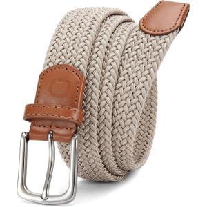 imageCHAOREN Stretch Belts for Men  Braided Elastic Golf Belt for Men 1 38quot Gift for Casual Jeans ShortsSilver  Beige