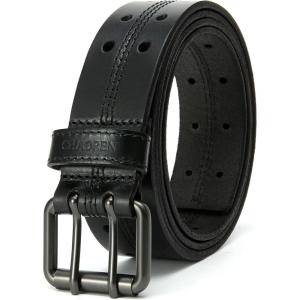 imageCHAOREN Full Grain Leather Belts for Men  Mens Belt for Jeans  Timeless Elegance for Casual DressDouble Black 35mm Width