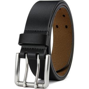 imageCHAOREN Full Grain Leather Belts for Men  Mens Belt for Jeans  Timeless Elegance for Casual DressDouble Black Silver
