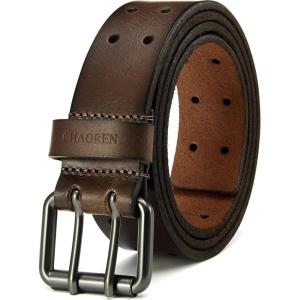 imageCHAOREN Full Grain Leather Belts for Men  Mens Belt for Jeans  Timeless Elegance for Casual DressDouble Dark Brown 35mm Width