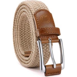 imageCHAOREN Golf Belts for Men  1 38quot Elastic Braided Stretch Mens Belts Casual  Fit Golf Pants Jeans ShortsSilver  Khaki