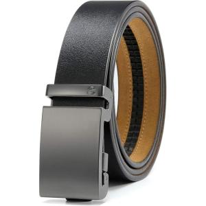 imageCHAOREN Italian Ratchet Belt Genuine Leather for Jeans Comfort Casual Belt  No Magnet or Spring Adjustable Trim to Fit