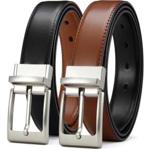 imageCHAOREN Mens Belts Leather 1 Pack  125quot Reversible Belts for Men for Dress Pants  One Belt Two ColorsBright SliverblackBrown