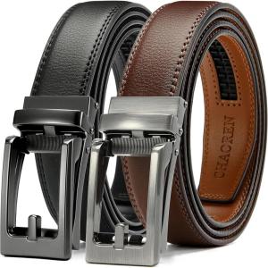 imageCHAOREN Mens Leather Ratchet Belt Pack of Two  Black One Size  Adjustable Scratch Resistant Luxury PackagingBlackBrown