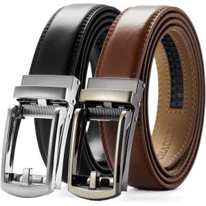 imageCHAOREN Mens Leather Ratchet Belt Pack of Two  Black One Size  Adjustable Scratch Resistant Luxury PackagingBlackCognac