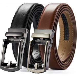 imageCHAOREN Mens Leather Ratchet Belt Pack of Two  Black One Size  Adjustable Scratch Resistant Luxury PackagingCognacGun