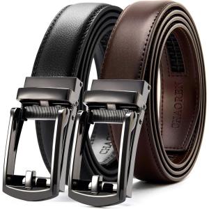 imageCHAOREN Mens Leather Ratchet Belt Pack of Two  Black One Size  Adjustable Scratch Resistant Luxury PackagingGunDark Brown